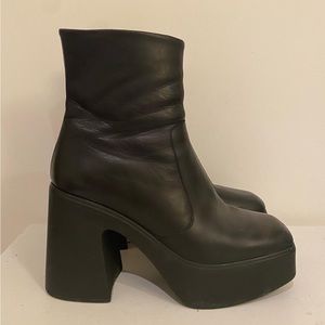Black Leather Platform Chunky Boots